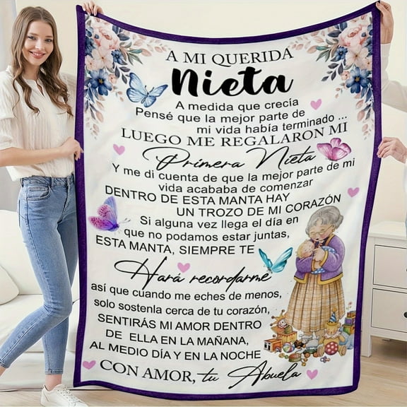 Enchanting Floral Print Spanish Letter Throw Blanket - Ultra-Soft Flannel, Lightweight & Cozy Gift for Grandma to Granddaughter, Perfect for Couch, Bed, Office, Travel, All-Season Warmth