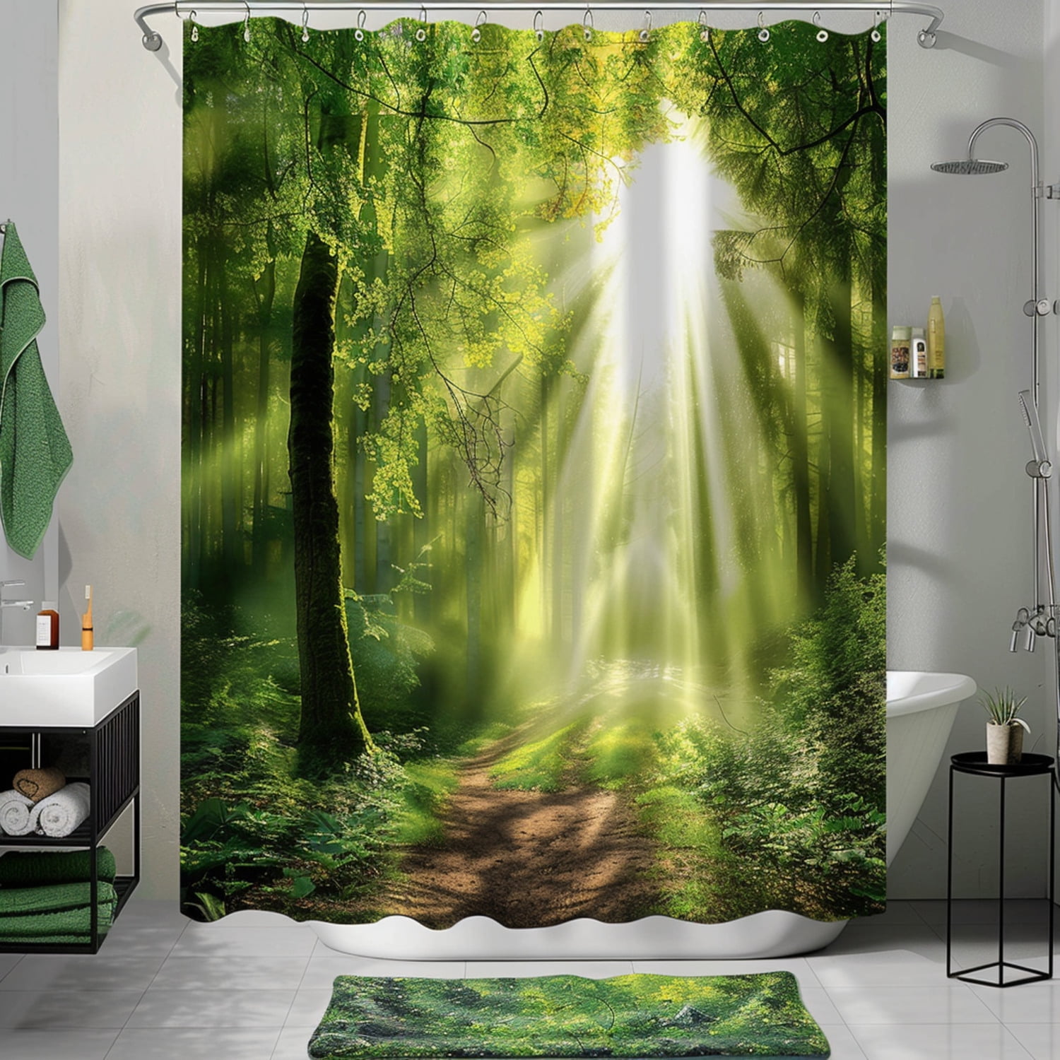 Enchanting Forest Bathroom Decor Curtain Nature-Inspired Greenery Theme ...