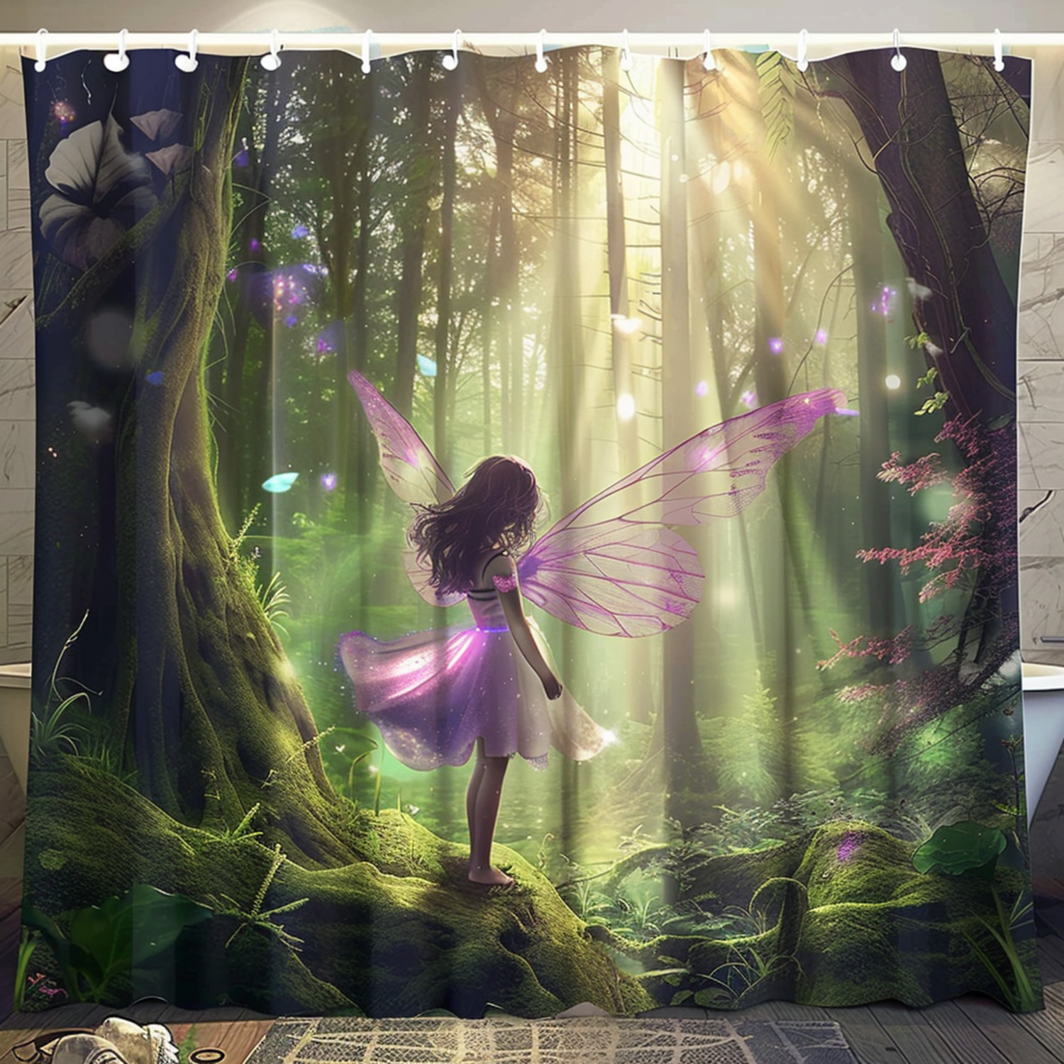 Enchanting Forest Fairy Shower Curtain Magical Woodland Fantasy Scene ...