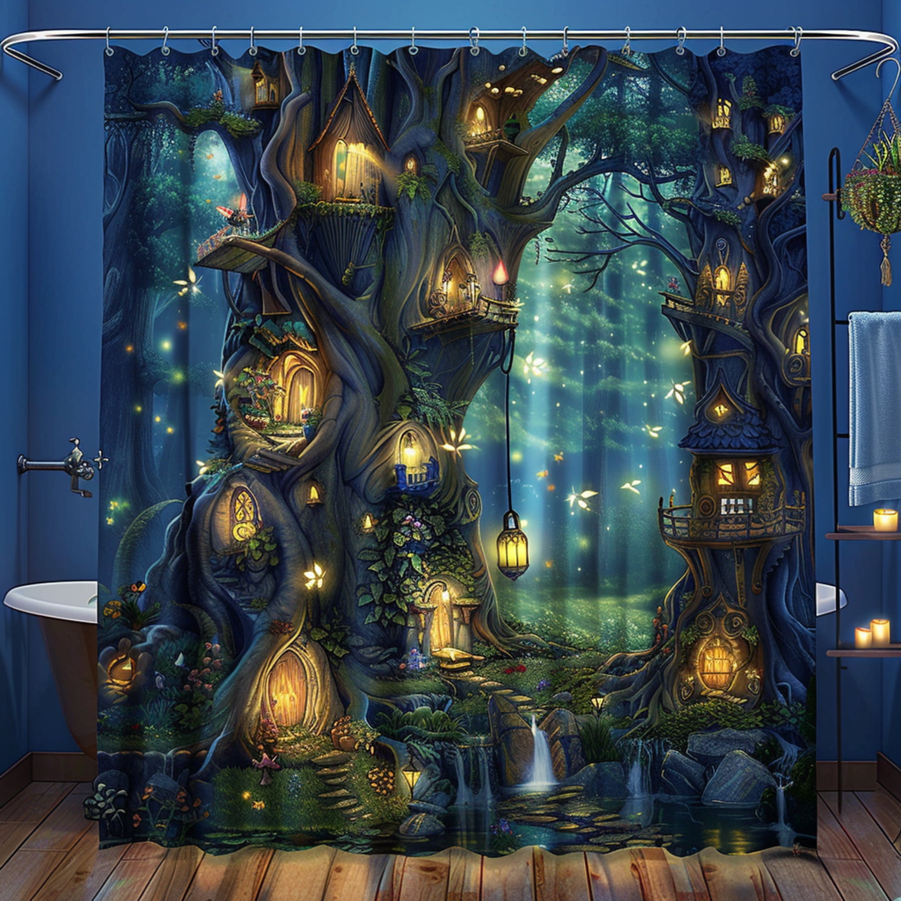 Enchanting Forest Fantasy Shower Curtain Whimsical Creatures Magical