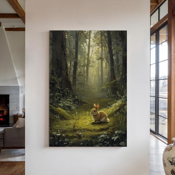 Enchanting Forest Rabbit Art Print – Woodland Animal Wall Decor, Nature-Inspired Bunny Artwork, Cozy Cottagecore Aesthetic Wall Art, Modern Wall Decor, 8x12 UNFRAMED