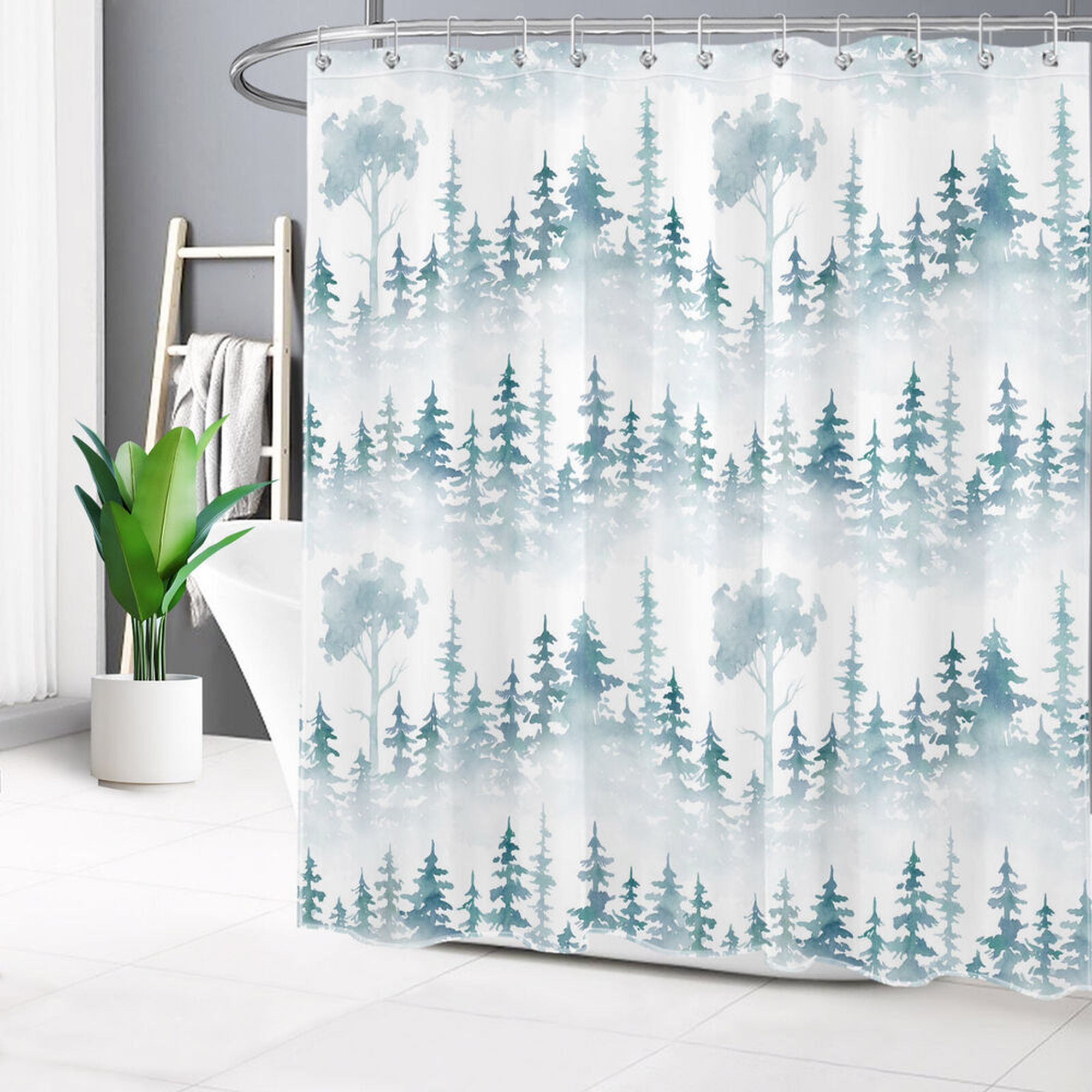 Enchanting Forest Serenity: Watercolor Tree Shower Curtain for a 
