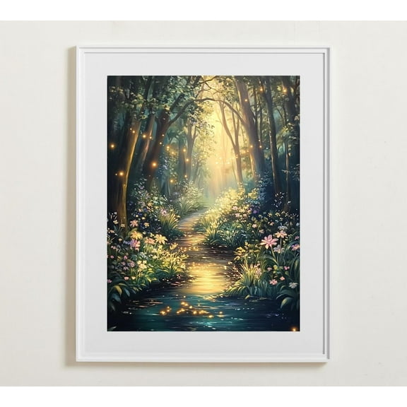 Enchanting Forest Wall Art, Firefly, Midnight Nature Poster, Magical Vintage Gallery Wall Art, Wall Art Wall Art, Modern Wall Decor, 8x12 UNFRAMED