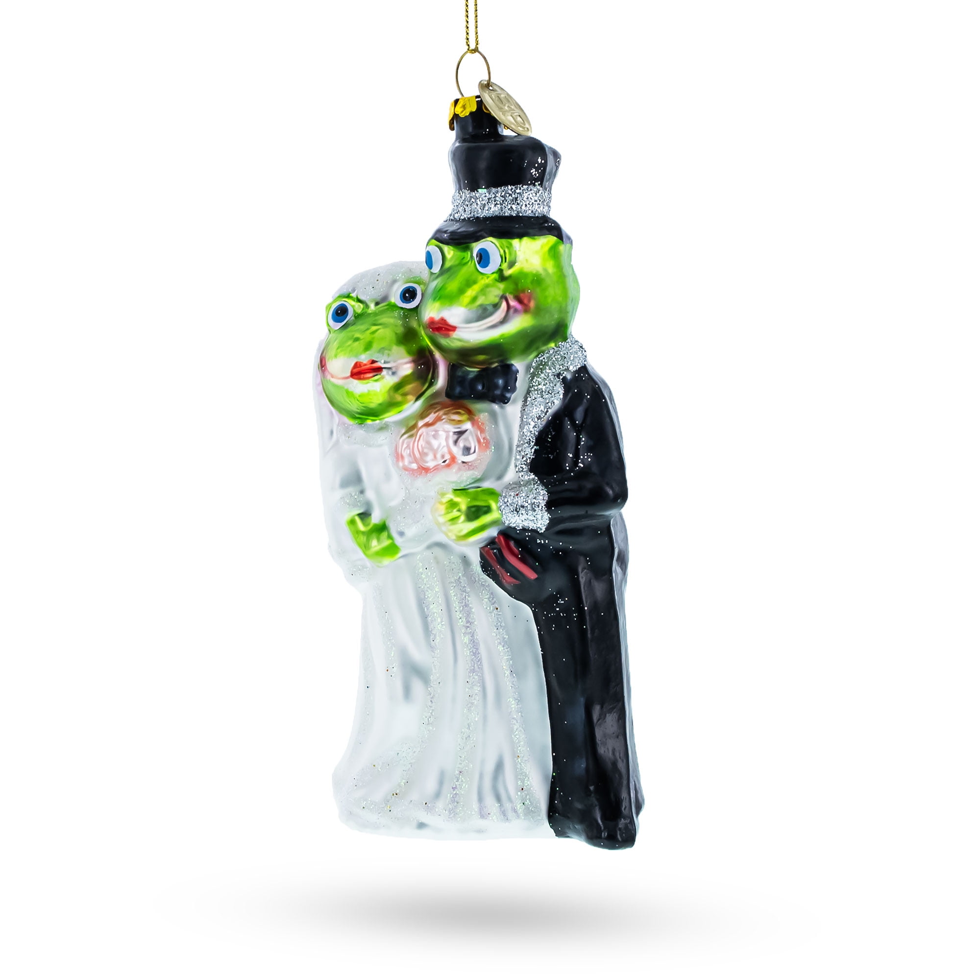 Enchanting Frog Bride and Groom Hand-Painted Glass Ornament