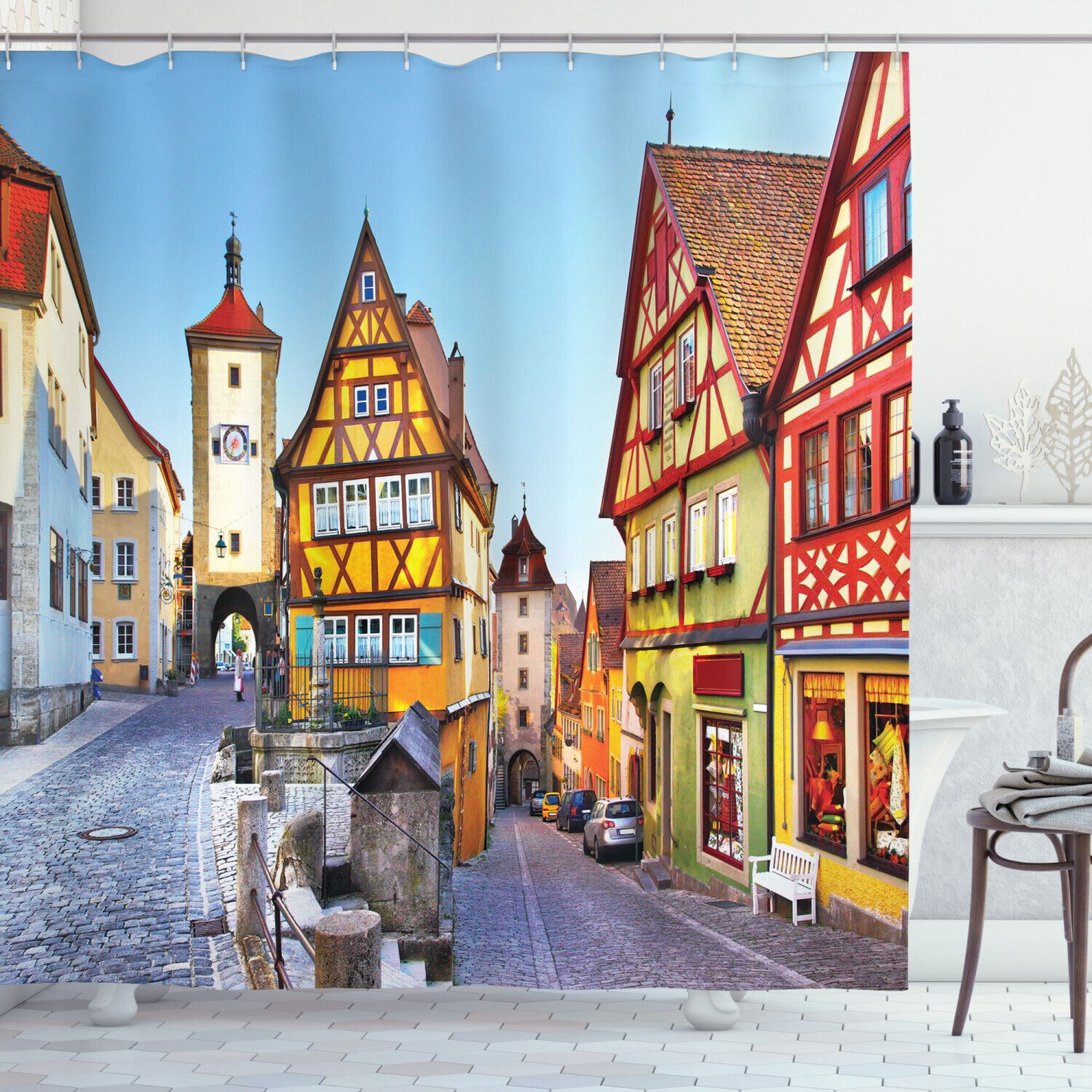 Enchanting German Village Shower Curtain: Delightful Street Homes 