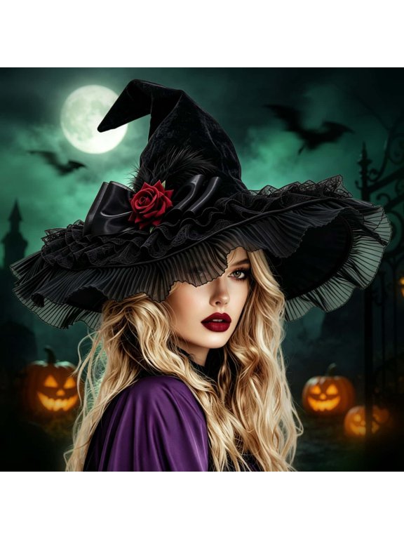 Enchanting Gothic Witch Hat for Cosplay and Halloween Parties – Elegant Dark Halloween Accessory for Men and Adults in Play, Black, One Size