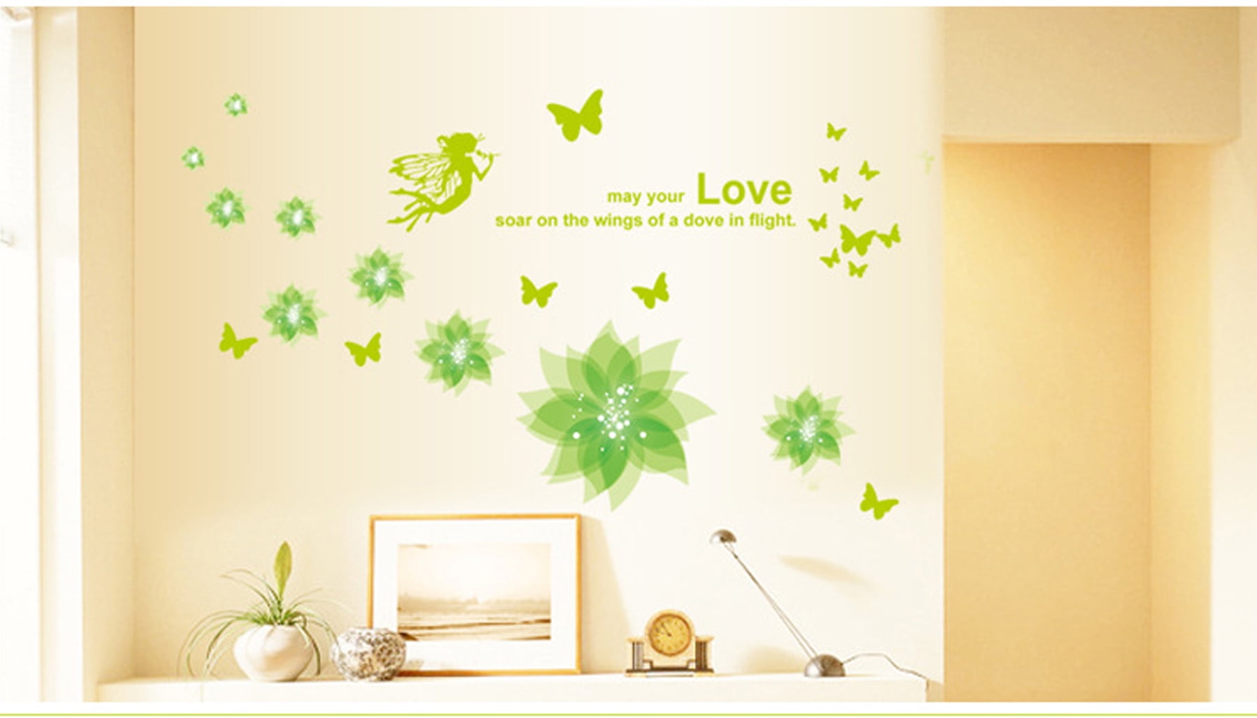 Enchanting Green Flower Fairy Wall Decal Sticker - DIY PVC Removable ...