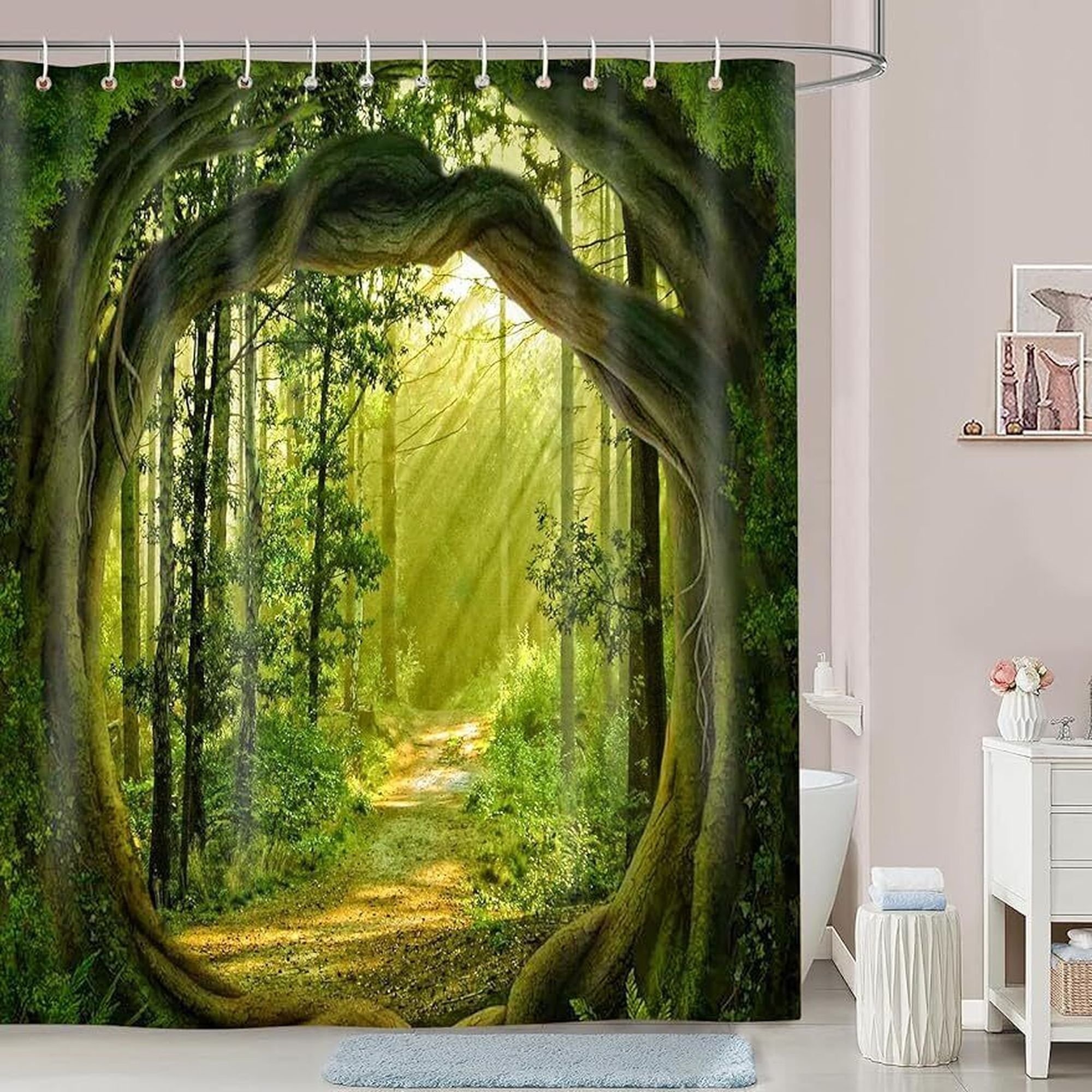 Enchanting Green Forest Tree Hole Shower Curtain Embrace the