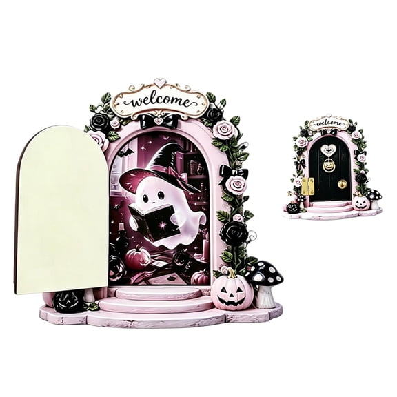 Enchanting Halloween Ghost Pumpkin Decor | Cozy Wooden Tabletop Ornament with Charming Scenes, Cute Fall Shelf, Desk, Mantel Party Display, 2D Wood Craft Design