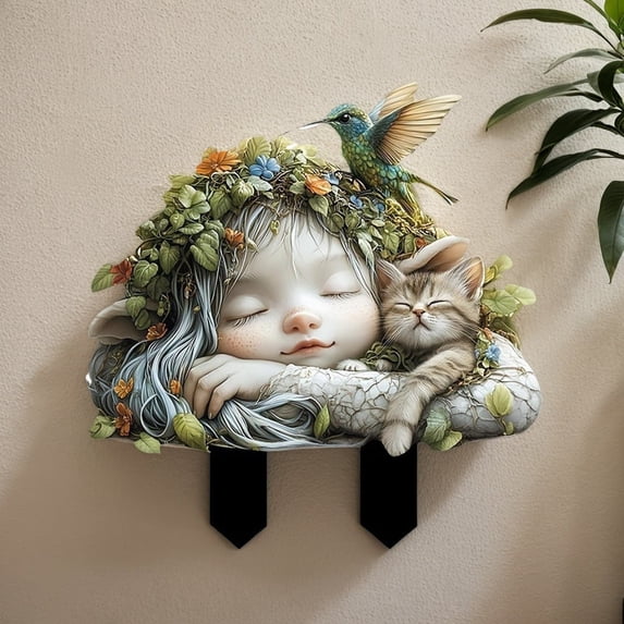 Garden Art Decorative Plug-in,Enchanting Bird Kitten Fairy Garden Art Sculpture,Multi Functional Courtyard Theme Planting Pottery Decoration