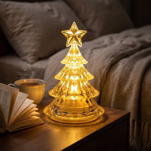 Enchanting LED Christmas Tree Desktop Night Light Warm Yellow Glow Festive Table Lamp Christmas Tree Shaped Decorative Light Bedroom Living Room Office Desk Holiday Decor