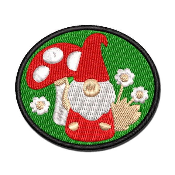 Enchanting Lovable Garden Gnome with Mushrooms Applique Multi-Color Embroidered Hook & Loop Patch - 3.5 Inch Large