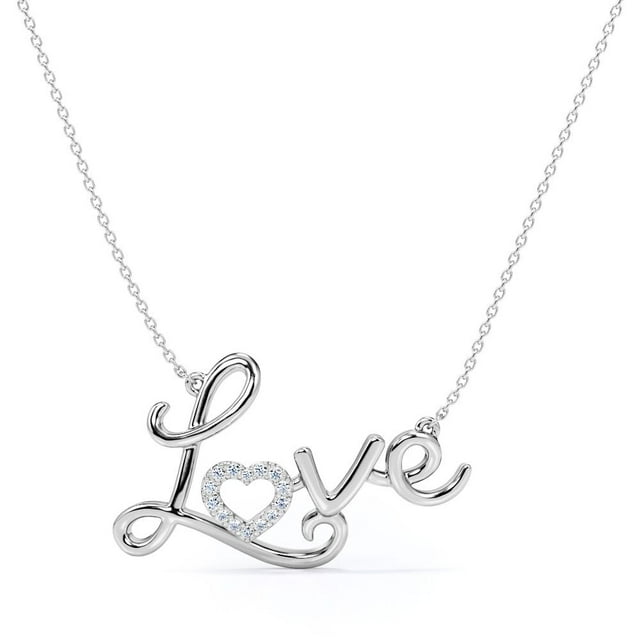 Enchanting Love Real Diamond Pendant Necklace in 18K White Gold over