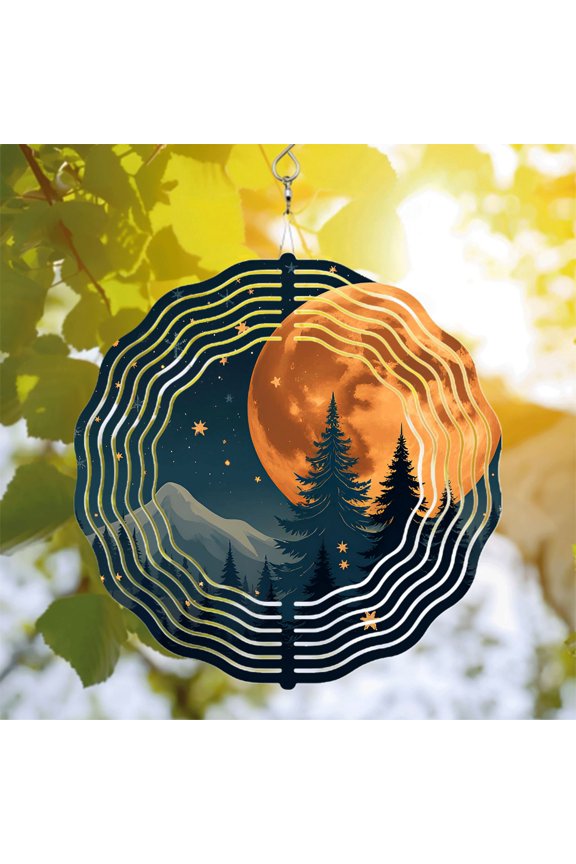Enchanting Metal Hanging Wind Spinners & Chimes - Beautiful Pine Tree & Mountain Design for Serene Yard & Garden Decor