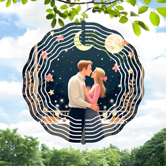 Enchanting Metal Hanging Wind Spinners & Chimes - Circular Star & Flower Pattern Design for Dreamy Yard & Garden Decor