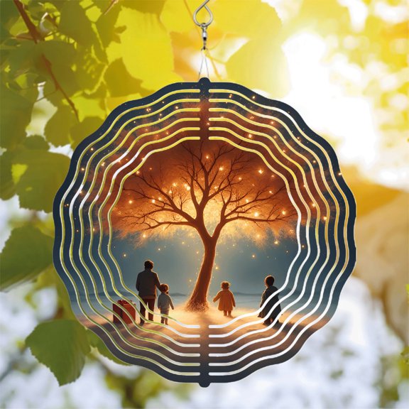 Enchanting Metal Hanging Wind Spinners & Chimes - Magical Glow Design for Yard & Garden Circular Pattern with Wavy Lines