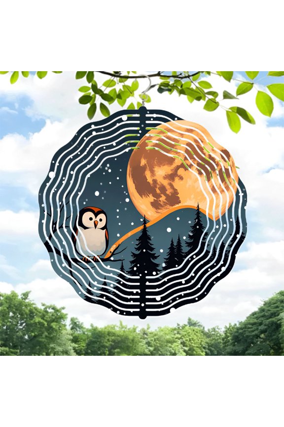 Enchanting Metal Hanging Wind Spinners & Chimes - Moonlit Pine Tree Design for Serene Yard & Garden Decor