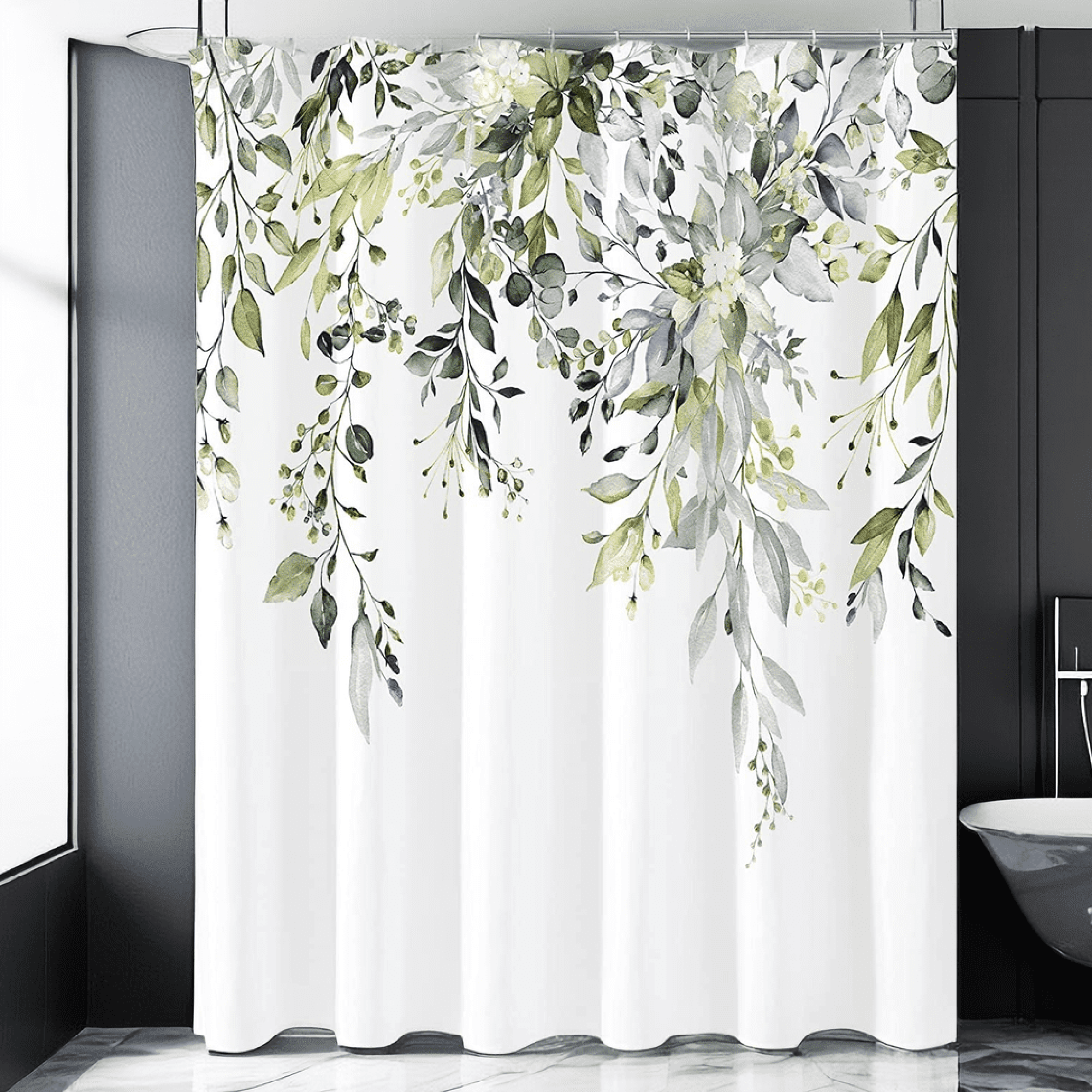 Misty Forest Shower Curtain - Blue Pine Tree Landscape, 70x70 Inches, 100% Polyester Fabric, Includes Hooks