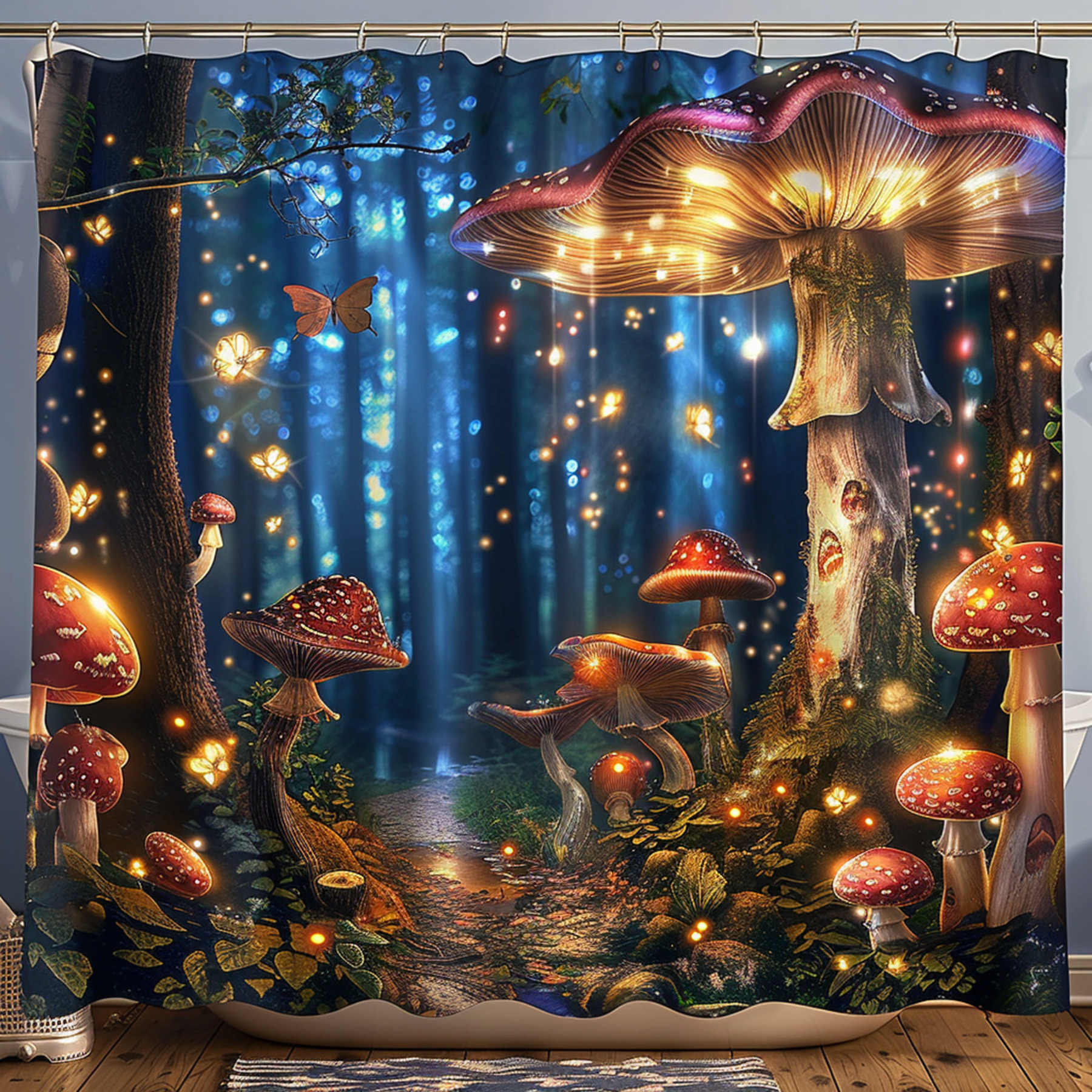 Enchanting Mushroom Forest Shower Curtain Hyper Realistic Design with ...