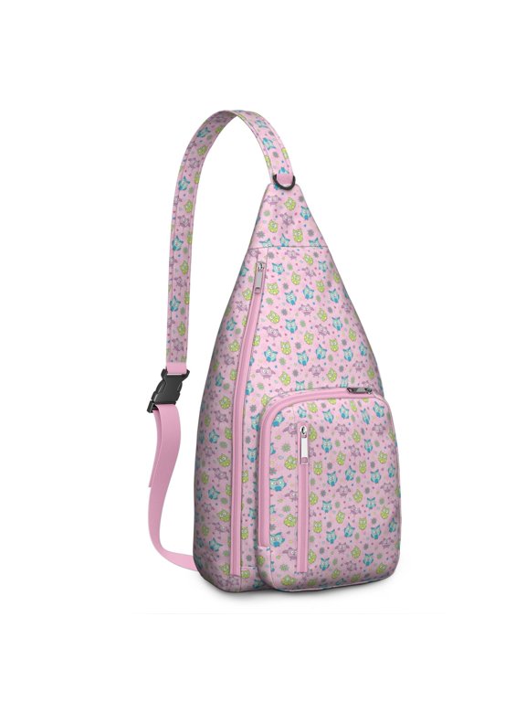 Enchanting Night Owl Sling Bag - Moonlit Sky Aesthetic Crossbody Backpack with Artistic Owl Illustration (Cute Baby Owl Pattern, Multi-Pocket Organization)