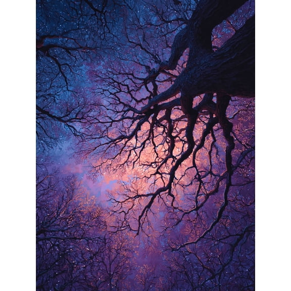 Enchanting Night Sky Tree Branches Canvas Print, Suitable for Living Room Bedroom Office Hallway Dining Room