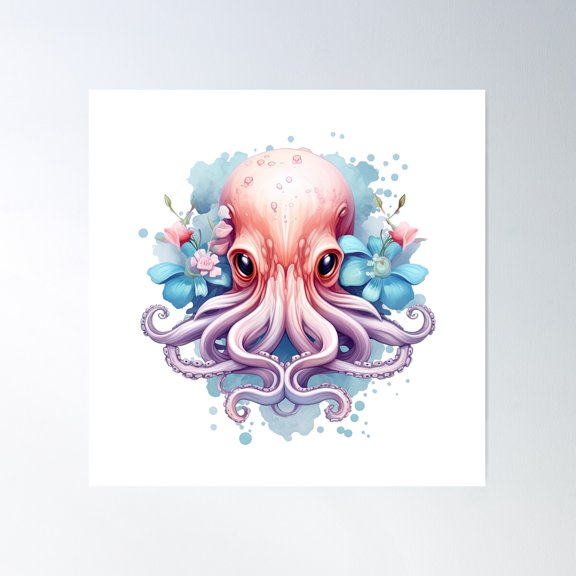 Enchanting Octopus Fantasy Vector Design 4 Poster Wall Art, Modern Wall Decor For Living Room Bedroom, 30x30 UNFRAMED