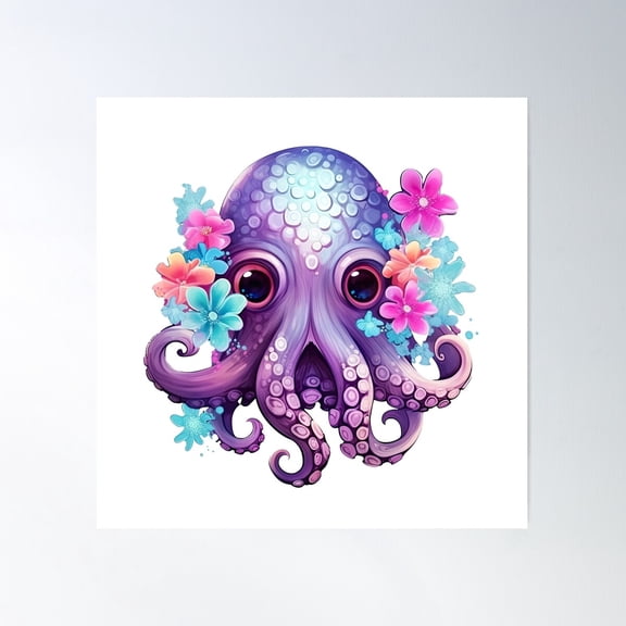 Enchanting Octopus Fantasy Vector Design 5 Poster Wall Art, Modern Wall Decor For Living Room Bedroom, 17x17 UNFRAMED