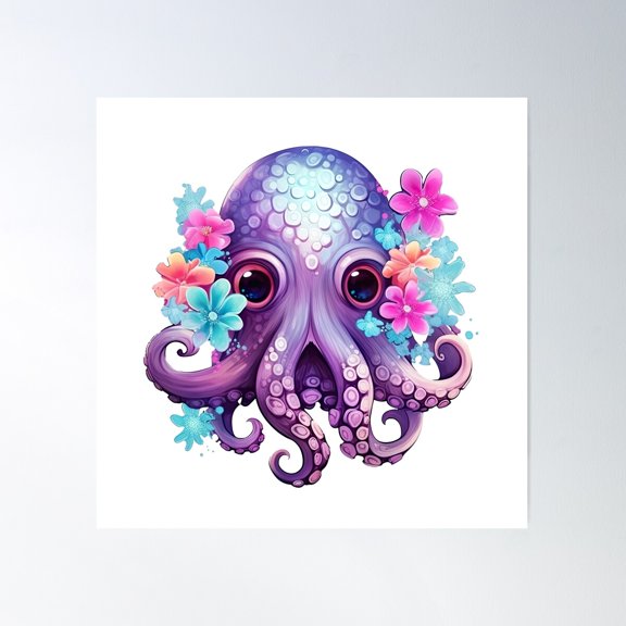 Enchanting Octopus Fantasy Vector Design 5 Poster Wall Art, Modern Wall Decor For Living Room Bedroom, 30x30 UNFRAMED