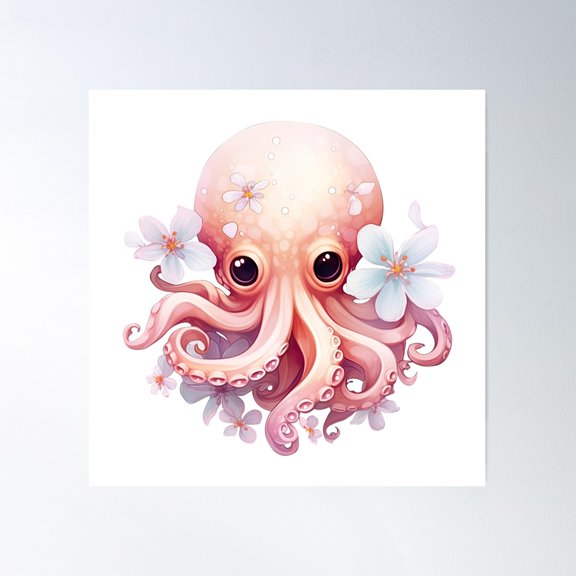 Enchanting Octopus Fantasy Vector Design 6 Poster Wall Art, Modern Wall Decor For Living Room Bedroom, 16X16 UNFRAMED