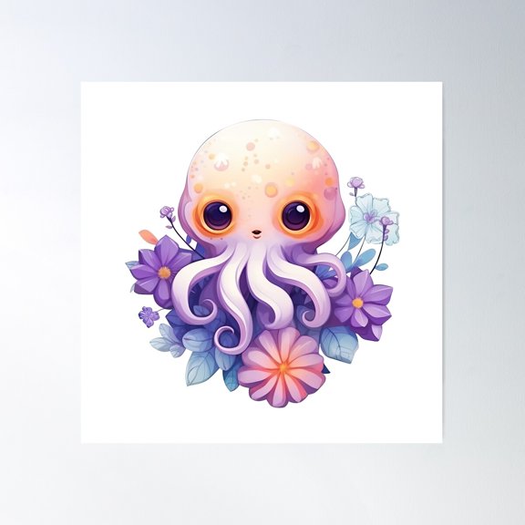 Enchanting Octopus Fantasy Vector Design 7 Poster Wall Art, Modern Wall Decor For Living Room Bedroom, 24x24 UNFRAMED