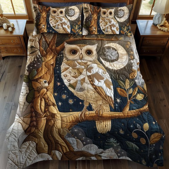 Enchanting Owl 3-Piece Quilted Bedding Set