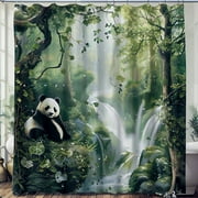 Enchanting Panda Paradise Shower Curtain Transform Your Bathroom with Dreamy Forest Vibes and Lush Greenery