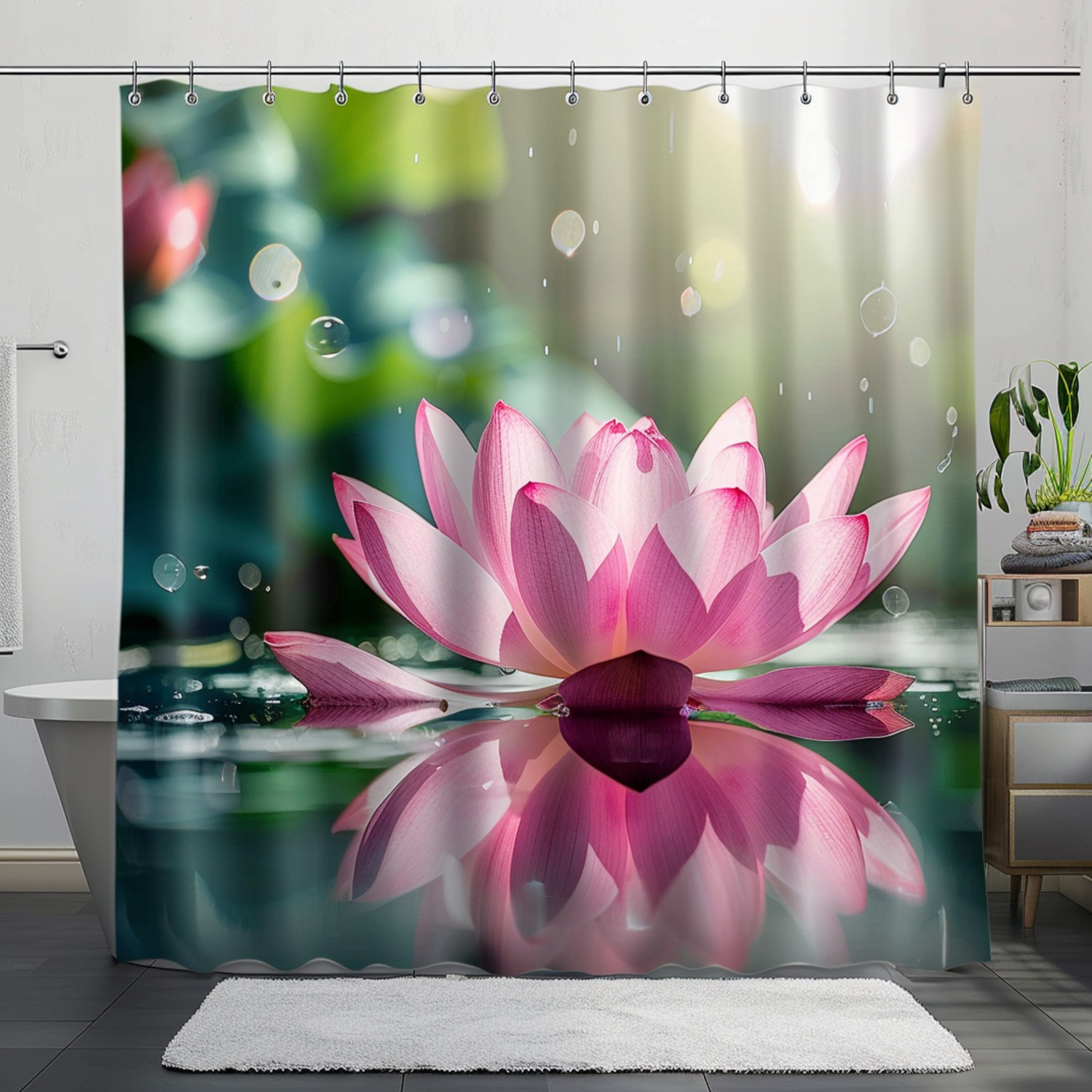 Enchanting Pink Lotus Flower Shower Curtain Ethereal Bathroom Decor