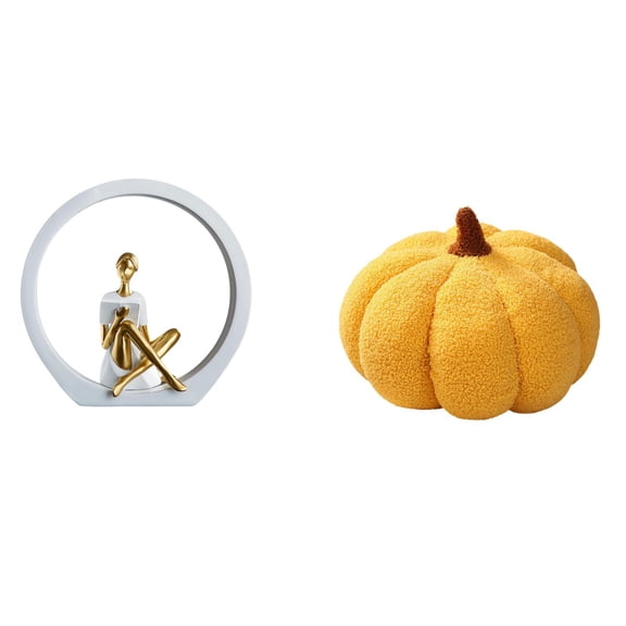 Enchanting Pumpkin Girl Figurine Abstract Statue Plush Soft Texture Modern Art for Bedroom Bookshelf Farmhouse Halloween