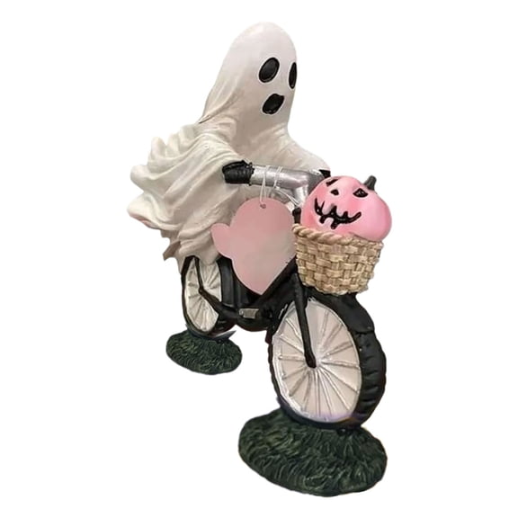 Enchanting Pumpkin and Ghostly Riders Sculpture Ghostly Riding Bicycles Figurine Ornament for Halloween Party Decors