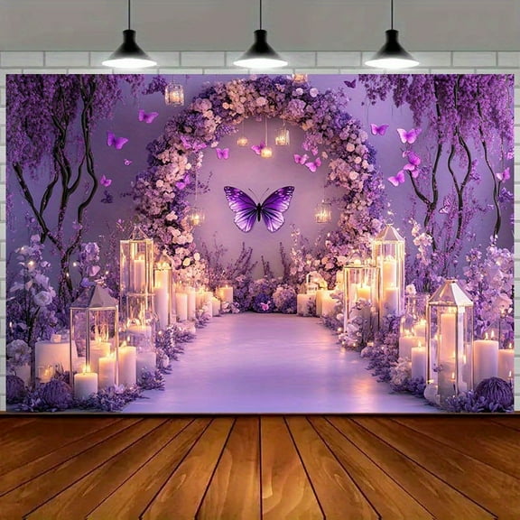 Enchanting Purple Butterfly Floral Arch Backdrop Lavender Floral Bridal Photography Background Dreamy Lilac Wedding Bridal Shower Ceremony Flowers Baby Shower Birthday Party Decoration Video Props