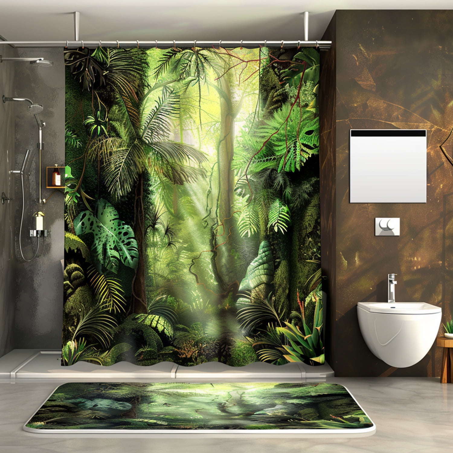 Enchanting Rainforest Bathroom Set Cartoon Jungle Theme Lush Green
