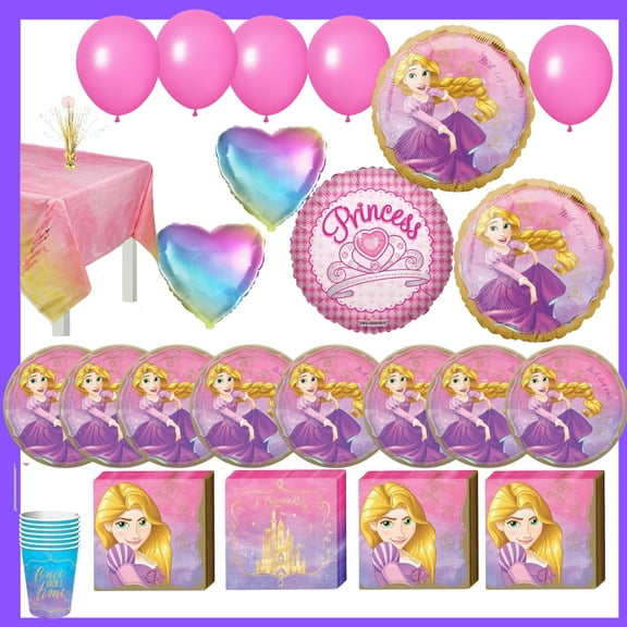 Enchanting Rapunzel Balloons & Princess Party Set - 45-Piece Birthday Kit with FREE Tablecloth!