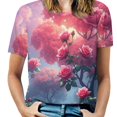 thumbnail image 1 of Enchanting Rose T-Shirt O Neck Retro Print Big Size T-Shirts Short Sleeve Tees Womens Pretty Design, 1 of 5