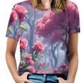 thumbnail image 1 of Enchanting Rose T-Shirt O Neck Retro Print Big Size T-Shirts Short Sleeve Tees Womens Pretty Design, 1 of 5