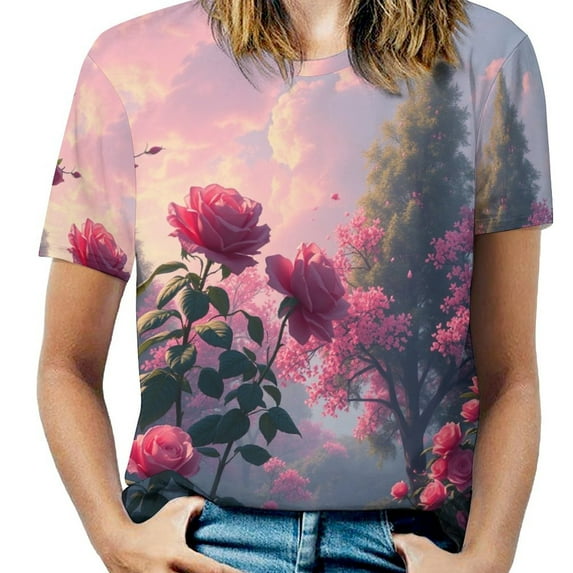 Enchanting Rose T Shirts Basic T-Shirt Short Sleeve Ladies Tee Shirt Summer Graphic Clothing