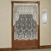 Enchanting Roses Ivory Lace Window Treatment; Scallop and 38L Swag Valances, 63L Panel Set