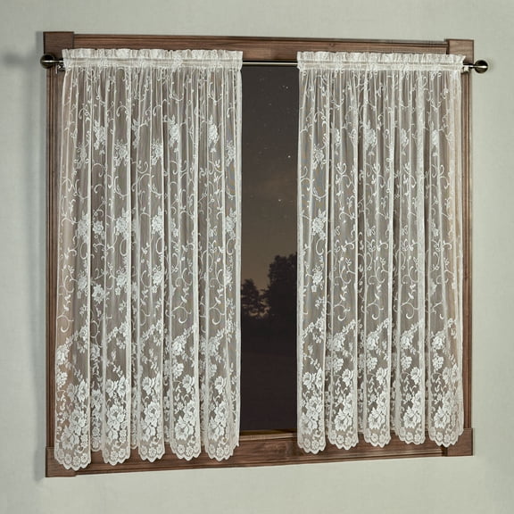 Enchanting Roses Ivory Polyester Lace Rod Pocket Window Treatment 2-63L Panels Set