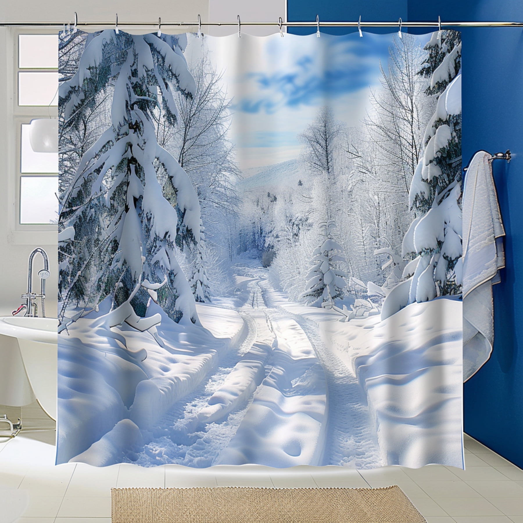 Enchanting Shower Curtain Modern Style Bathroom Decor with Snowcovered