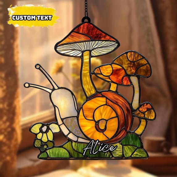 Enchanting Snail Mushroom Acrylic Suncatcher Window Hanging Woodland Fairy Garden Decor Nature Lover Gift