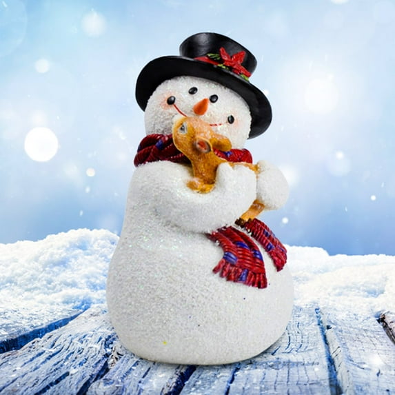 Enchanting Snowman and Fawn Home Holiday Decoration, 8" Tall Winter Woodland Deer Figurine