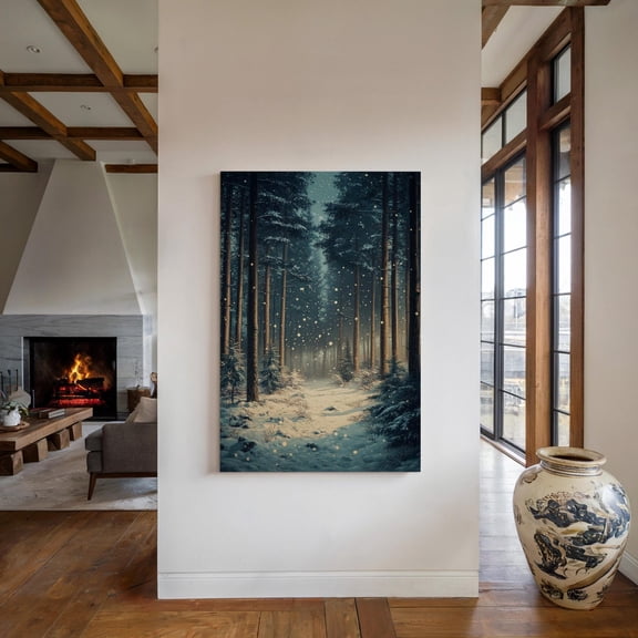 Enchanting Snowy Forest Art - Winter Wonderland With Falling Snowflakes And Pine Trees For Cozy Home Decor Wall Art, Modern Wall Decor, 16x24 UNFRAMED