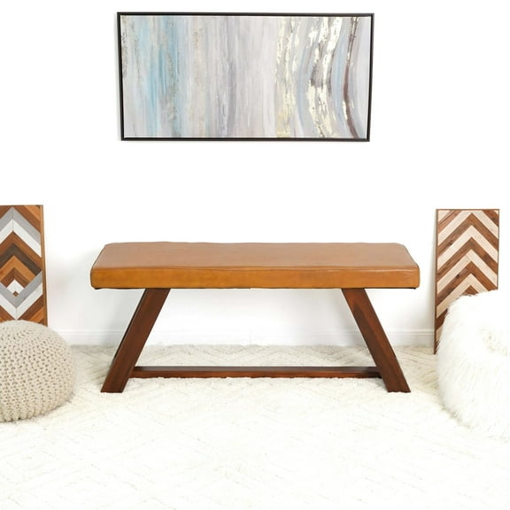 Enchanting Solid Wood Legs Bench With Abs And Tan Leather Touch Appealing - For Various Spaces