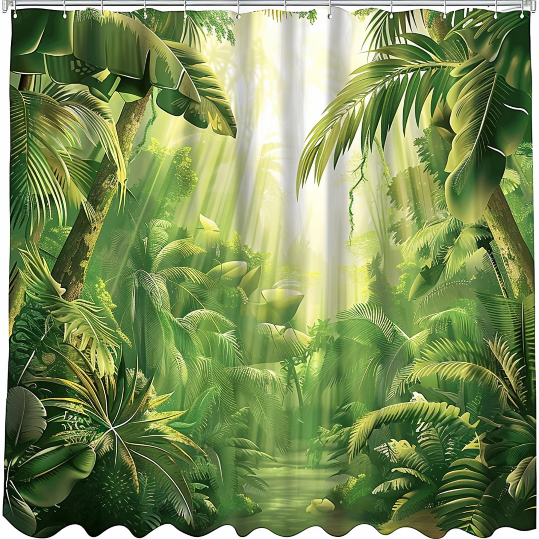 Enchanting Tropical Rainforest Shower Curtain with Cute Cartoon Palm
