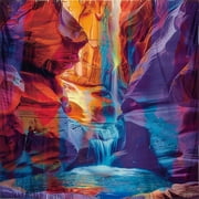 Enchanting Underground Canyon Waterfall Shower Curtain Inspired by Patrick Woodroffe & Elba Damast Vibrant Colors Asian Paintings Nightscenery Fantasy Thick Lines Vivid Brush Strokes
